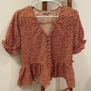 Red Floral Peplum Top